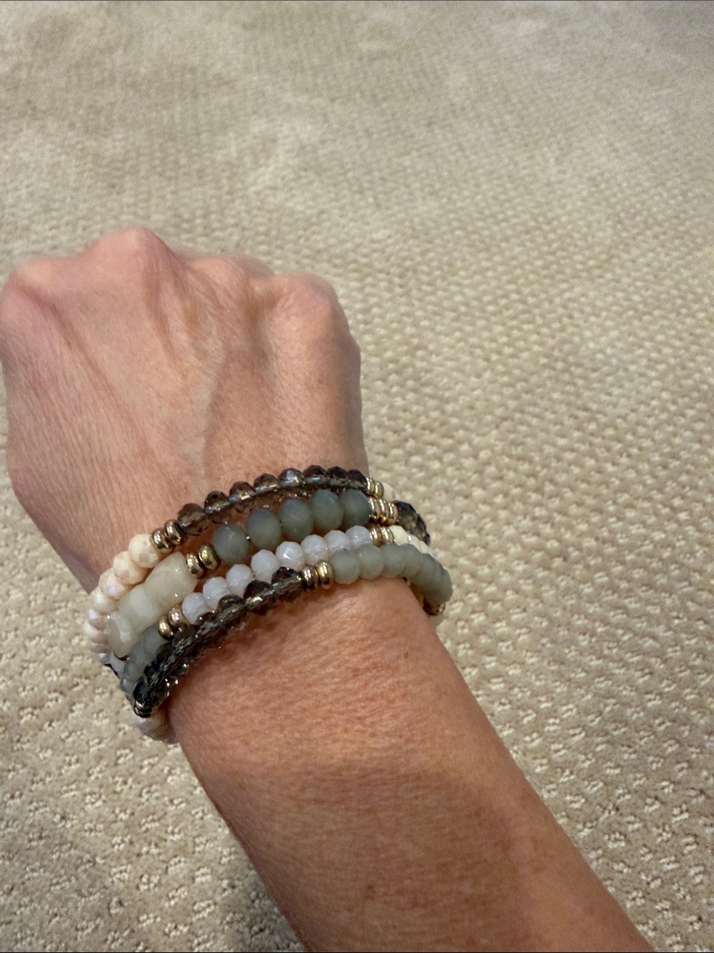 Stacked / Wrap Beaded Stretch Bracelet Set - Neutral Tones